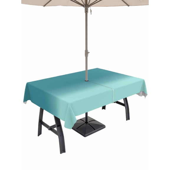 Rectangle Outdoor Tablecloth With Umbrella Hole And Zipper– Aqua Turquoise Gradient Waterproof Patio Table Cover for Party, Picnic, Backyard, 60"x120" , Abstract Coastal