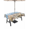 thumbnail image 1 of Rectangle Outdoor Tablecloth With Umbrella Hole And Zipper– Beach Shell Starfish Coral Waterproof Patio Table Cover for Party, Picnic, Backyard, 60"x120" , Blue Wood Grain Farmhouse, 1 of 8
