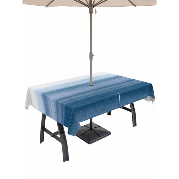 Rectangle Outdoor Tablecloth With Umbrella Hole And Zipper– Haze Blue White Waterproof Patio Table Cover for Party, Picnic, Backyard, 52"x70" , Abstract Modern Brush Stroke