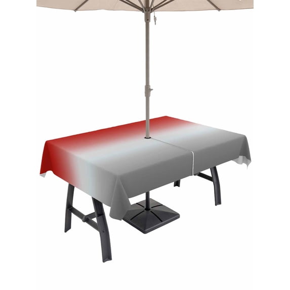 Rectangle Outdoor Tablecloth With Umbrella Hole And Zipper– Orange Grey Ocean Gradient Waterproof Patio Table Cover for Party, Picnic, Backyard, 52"x70" , Abstract Modern Art