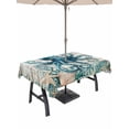 thumbnail image 1 of Rectangle Outdoor Tablecloth With Umbrella Hole And Zipper– Retro Coastal Waterproof Patio Table Cover for Party, Picnic, Backyard, 54"x80" , Wood Texture Octopus Starfish Shell Teal, 1 of 8