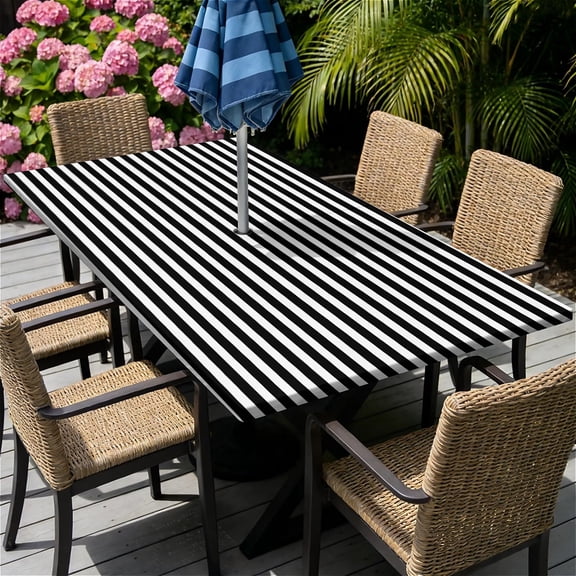 Rectangle Outdoor Tablecloth with Umbrella Hole and Zipper Waterproof Rectangle Fitted Tablecloth with Elastic Edge, Wipeable Outdoor Table Cover for Patio, Garden, Picnic