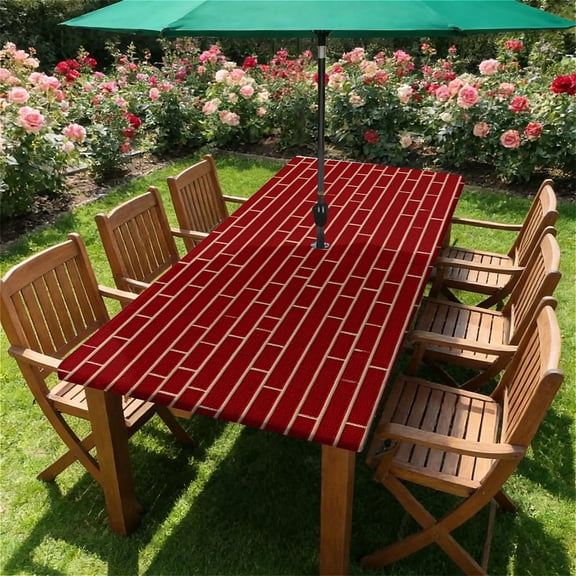 Rectangle Outdoor Tablecloth with Umbrella Hole and Zipper Waterproof Rectangle Fitted Tablecloth with Elastic Edge, Wipeable Outdoor Table Cover for Patio, Garden, Picnic