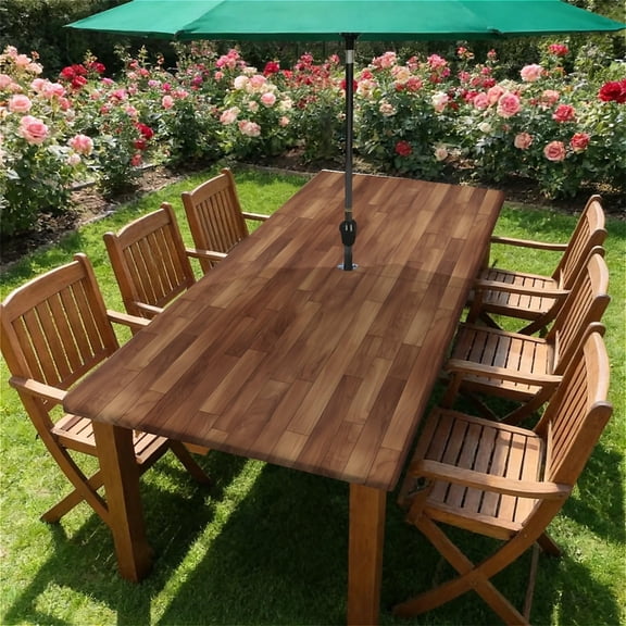 Rectangle Outdoor Tablecloth with Umbrella Hole and Zipper Waterproof Rectangle Fitted Tablecloth with Elastic Edge, Wipeable Outdoor Table Cover for Patio, Garden, Picnic