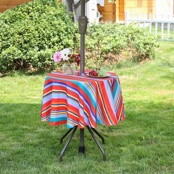 Rectangle Outdoor Tablecloth Waterproof Stain Resistant Table Linen Cloth with Umbrella Hole and Zipper for Patio Picnic Garden Party Table, 60x70 Green Stripe
