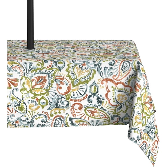 Rectangle Outdoor Tablecloth with Zipper Umbrella Hole, Water-Repellent 60 x 84 Inch Patio Table Cover for Picnic, Garden, Backyard Dining, Paisley Botanical