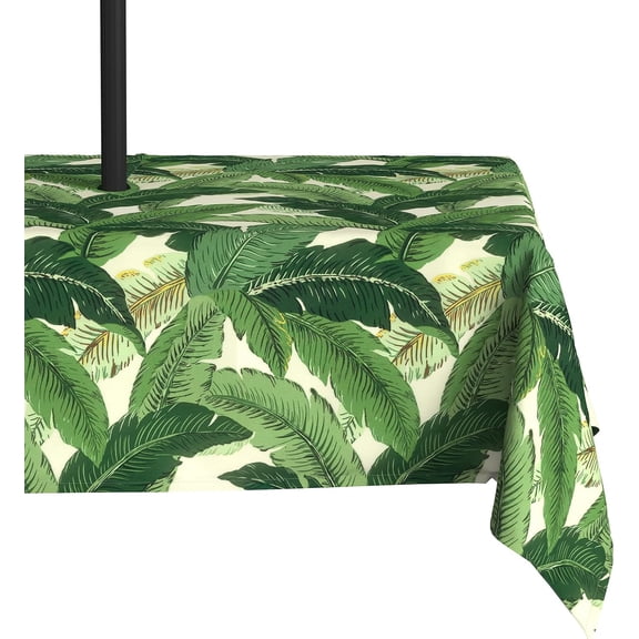 Rectangle Outdoor Tablecloth with Zipper Umbrella Hole, Water-Repellent 60 x 84 Inch Patio Table Cover for Picnic, Garden, Backyard Dining, Swaying Palms Green