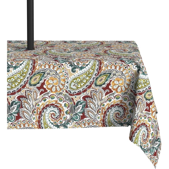 Rectangle Outdoor Tablecloth with Zipper Umbrella Hole, Water-Repellent 60 x 84 Inch Patio Table Cover for Picnic, Garden, Backyard Dining, Vibrant Paisley