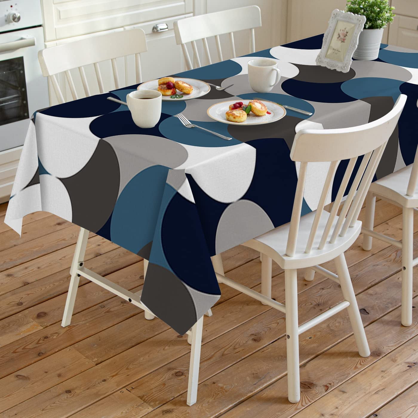 Rectangle/Oval Table Cloth for Dining Table Grey Black Abstract