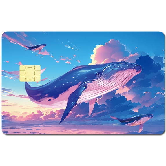 Rectangle PVC Plastic Waterproof Card Stickers Self-adhesion Card Skin for Bank Card Decor Whale 186x137mm