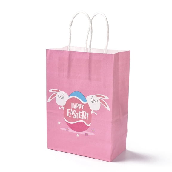 Rectangle Paper Bags with Handle for Gift Bags and Shopping Bags Easter Theme Pearl Pink 14.9x8.1x21cm Paper