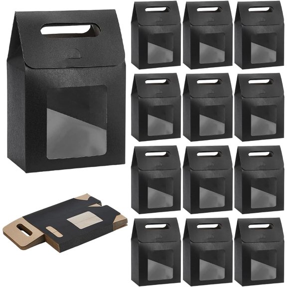 Rectangle Paper Gift Bags Die Cut Grip Hole Bag with Clear Window Black Finish Product: 13.5x8x19.4cm