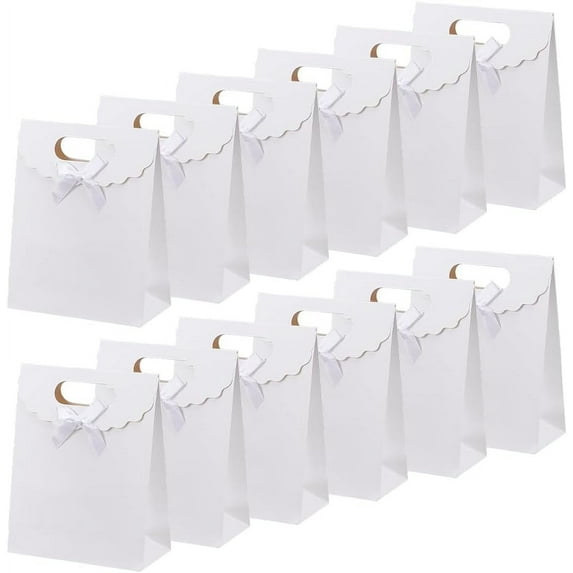 Rectangle Paper Gift Bags Ribbon Bowknot Decorated Candy Tote for Birthday Wedding Seashell Color 16.5x12x6cm