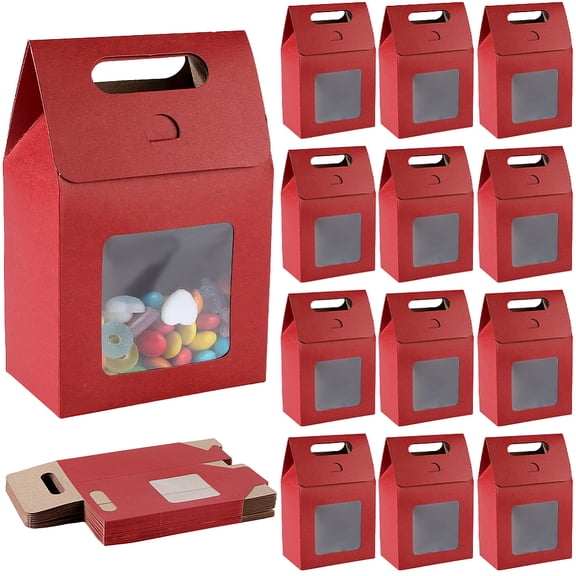 Rectangle Paper Gift Boxes with Clear Window for Party Wedding Bakery Box Dark Red 5.8x9.7x15.1cm
