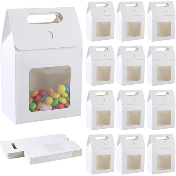 Rectangle Paper Gift Boxes with Clear Window for Party Wedding Bakery Box White 5.8x9.7x15.1cm