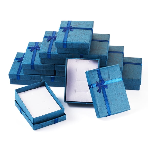 Rectangle Paper Jewelry set Gift Storage boxes with Bowknot Steel Blue 9.25x6.95x2.75cm Paper