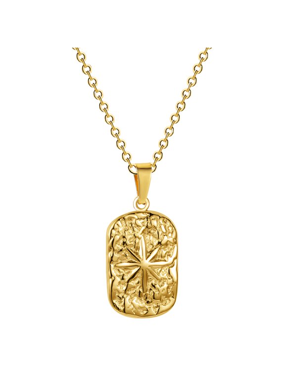 Rectangle Pendant Necklace Stainless Steel Textured Sunray Charm Link Chain Jewelry Date Night Wardrobe Detail Accessory