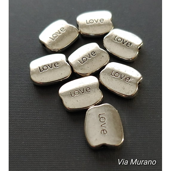Rectangle Pewter Love Bead 12x10mm. Pewter Bead with Love (Sold in Pack of 8 Only).