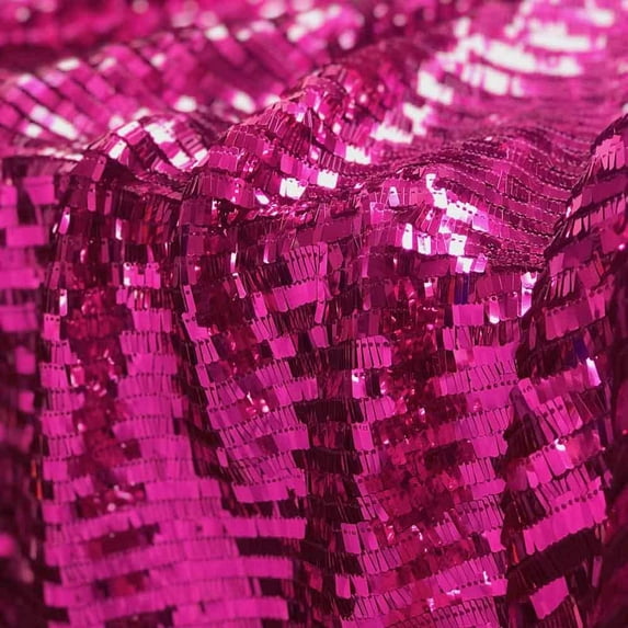 Rectangle Piano Sequins Fabric on Stretch Mesh 52" Wide By The Yard (Fuchsia)