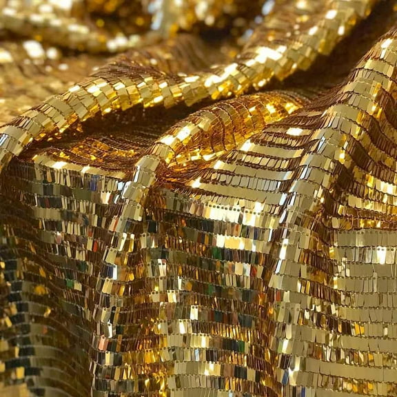 Rectangle Piano Sequins Fabric on Stretch Mesh 52" Wide By The Yard (Gold)