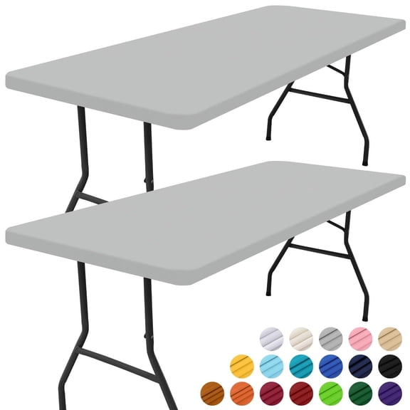 Rectangle Picnic Table Cloth 2 Pack, Waterproof Elastic Fitted Tablecloths for 6 Foot Tables, Washable Polyester Table Cover for Camping, Indoor and Outdoor (Black, 30"x72")