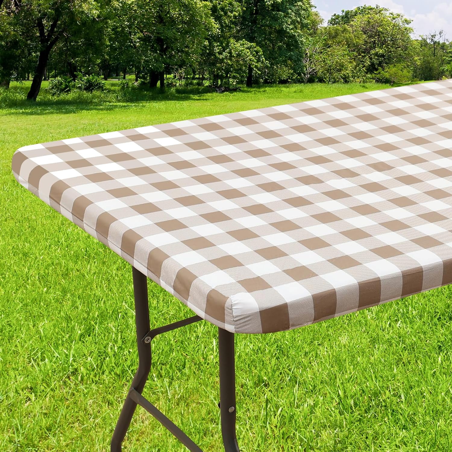 Rectangle Picnic Table Cloth, Elastic Waterproof Fitted Vinyl ...