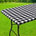 thumbnail image 1 of Rectangle Picnic Table Cloth, Elastic Waterproof Fitted Vinyl Tablecloth for 6 FT Tables, Flannel Backed Buffalo Plaid Table Covers for Dining, Camping, Outdoor (Black and White, 30" x 72"), 1 of 31
