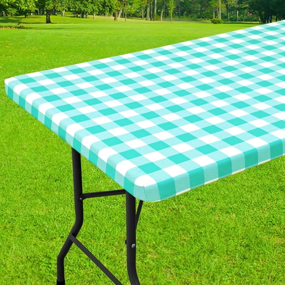 Rectangle Picnic Table Cloth, Elastic Waterproof Fitted Vinyl Tablecloths, Flannel Backed Buffalo Plaid Table Covers for Dining, Camping, Outdoor (30" x 60")