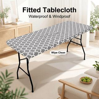 TAVENE Rectangle Picnic Table Cover 30x48 Inches Waterproof Wipeable Flannel Backed Vinyl Tablecloth Protector Elastic Fitted for 4 Foot Tables Indoor Outdoor (Grey)