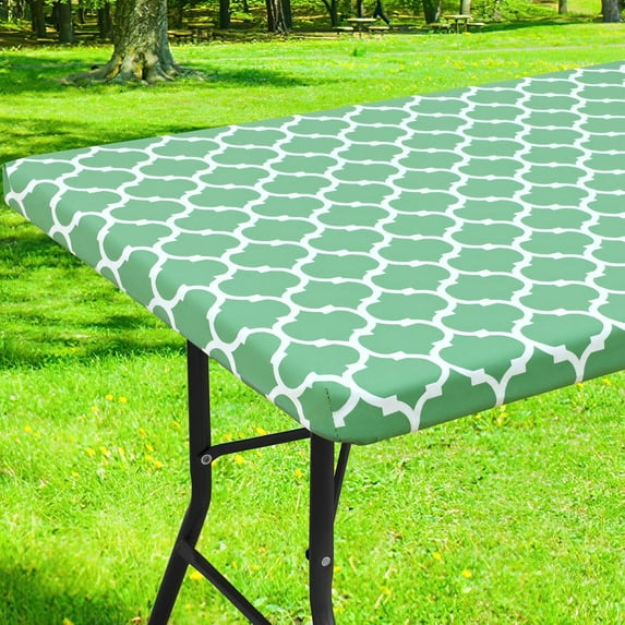 Rectangle Picnic Table Cover, Waterproof Elastic Fitted Camping Tablecloths for 5 Foot Tables, Wipeable Flannel Backed Vinyl Tablecloth Protector for Indoor, Outdoor (Grey, 30x60 inches)