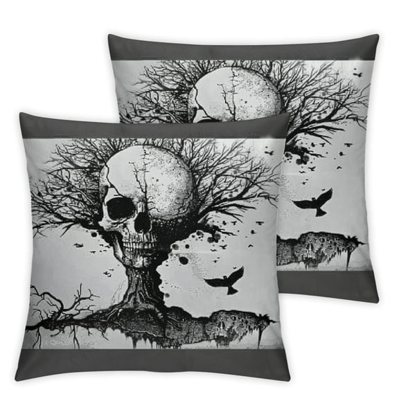 Rectangle Pillowcase Spooky Skull Tree and Crow,Standard Throw Cushion Cover for Bed Couch Sofa Office Decor