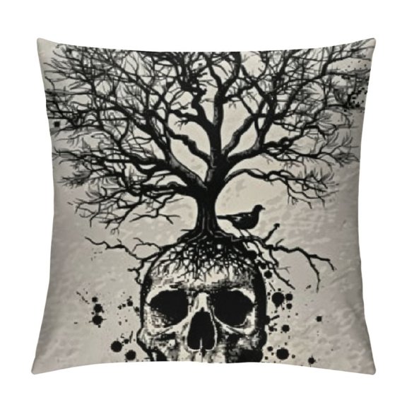 Rectangle Pillowcase Spooky Skull Tree and Crow,Standard Throw Cushion Cover for Bed Couch Sofa Office Decor