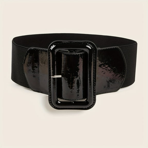 Rectangle Pin Buckle Wide Belt Women's Vintage Versatile Elastic Waistband Casual Daily Dress Coat Decoration Girdle