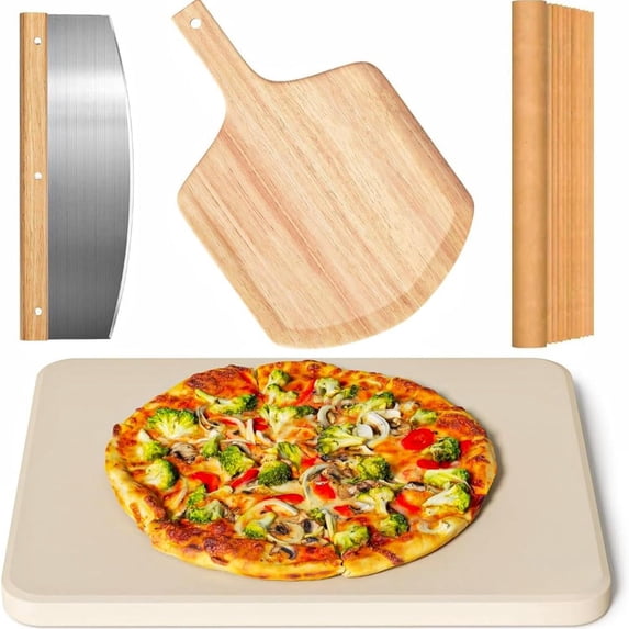 Rectangle Pizza Stone Set 15 x 12 Inch For Oven And Grill