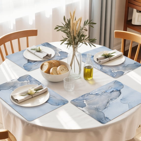 Rectangle Placemat Set of 4,Blue Marble Abstract Clouds Water Ripple ...