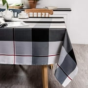 Rectangle Plaid Check Tablecloth Spill Proof Water Wrinkle Resistant Table Cover Cotton Linen Textured Holiday Tabletop Decoration Kitchen Dining Room, 60" x 84", Black