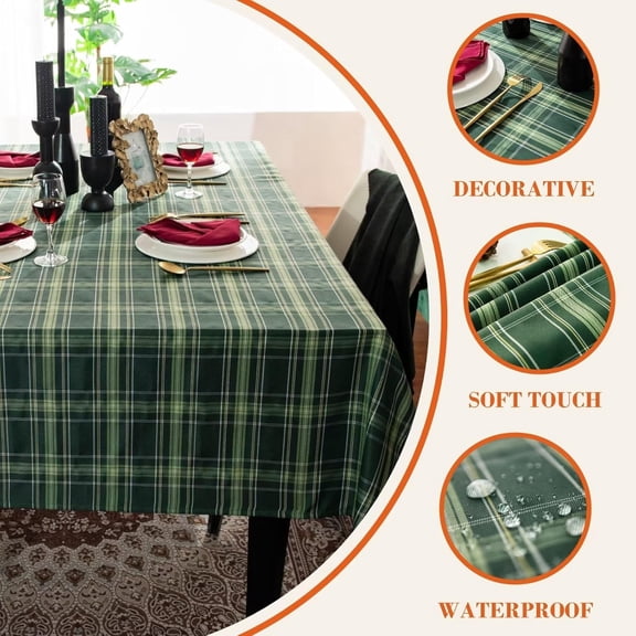 Rectangle Plaid Tablecloth for Christmas, Waterproof Table Cloth for Kitchen Dinning Tabletop Spillproof & Dust-Proof - Ideal Family Gathering Table Cover for Indoor & Outdoor Use