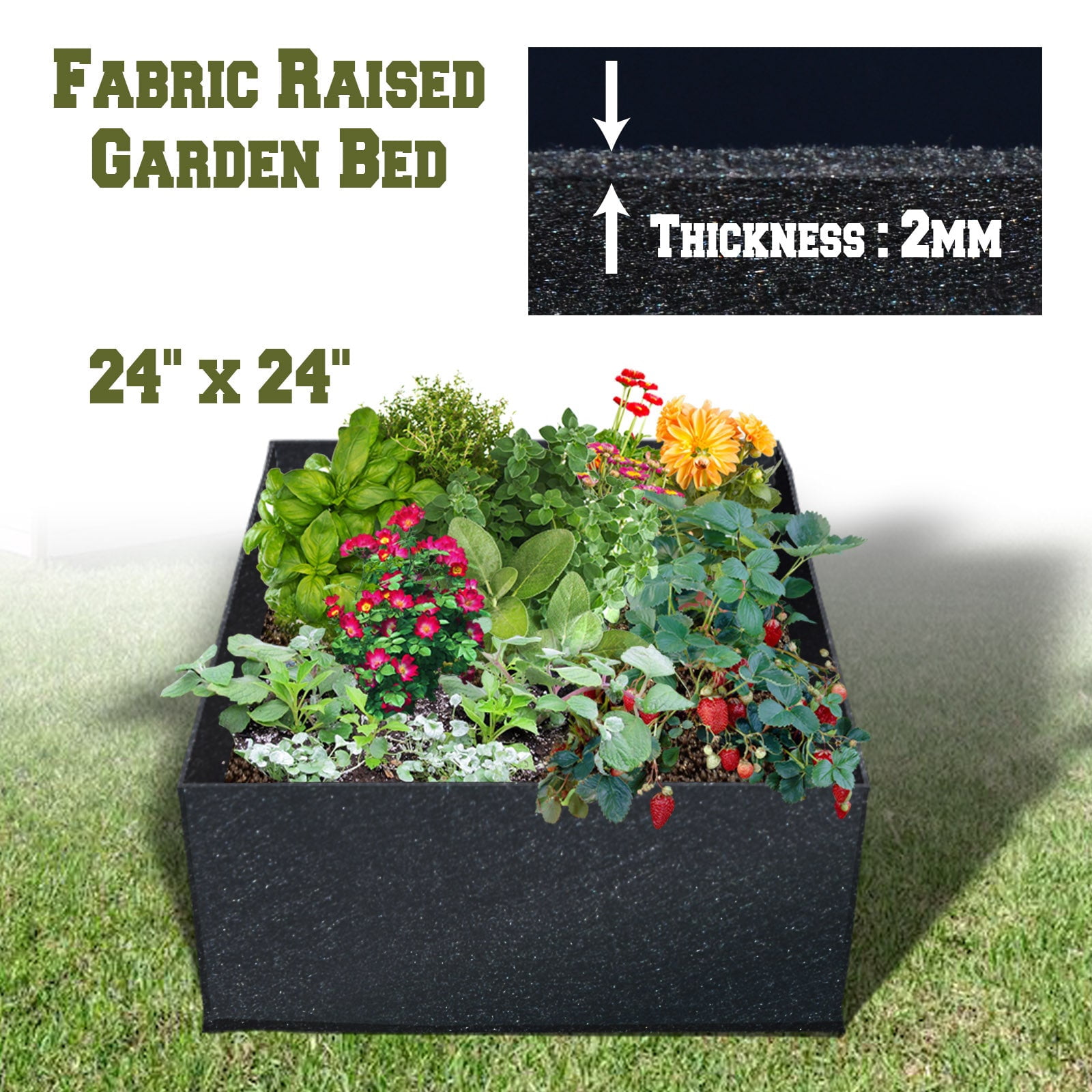 Rectangle Planter Box Fabric Raised Garden Bed Herb Flower Vegetable Plants Bed(24"x 24")