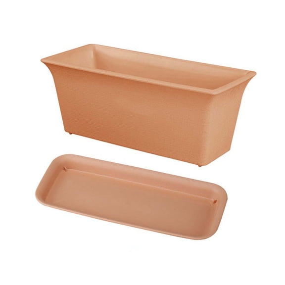 Rectangle Planter Box Flower Pots Window Box Planter Outdoor Garden Decor Plant Pots, Plastic Planting Trough, Patio Deck Railing Herbs Flowerbed Growing Organizer，Brown
