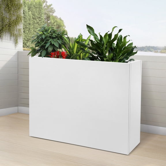 Rectangle Planter Box, Garden Planter Box, White, Metal Flower Pot with Divider,Raised Garden Bed for Plants