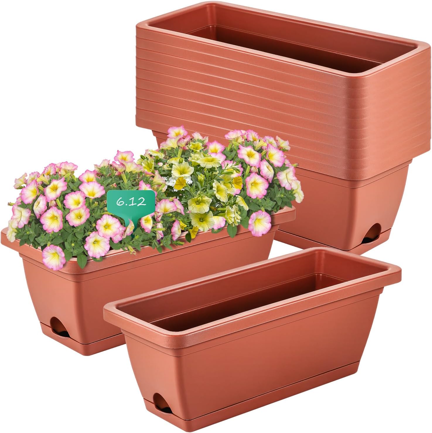 Rectangle Planter Box with Drainage Holes and Trays Plastic Planters