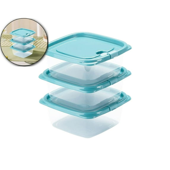 Rectangle Plastic Box with Lids, 3 Pcs Food Storage Box, Food Containers, Plastic Food Container for Work and Travel(Blue)