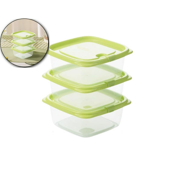 Rectangle Plastic Box with Lids, 3 Pcs Food Storage Box, Food Containers, Plastic Food Container for Work and Travel(Green)