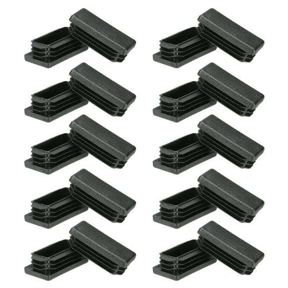 Rectangle Plastic Hole Plugs 2x0.7inch, Tubing Insert End Cap, Black 20 Pack