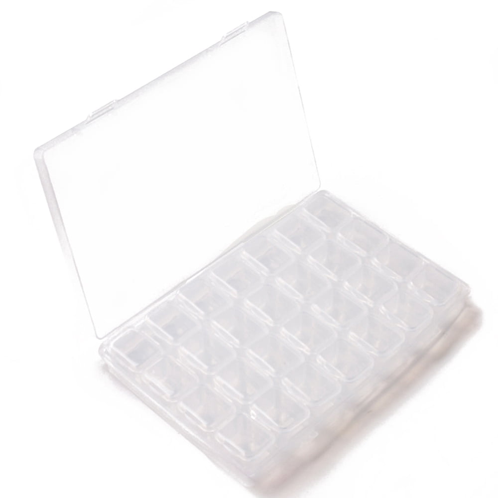Rectangle Plastic Organizer Storage boxes with 28pcs Mini Square Small boxes for Diamond Beads Storage Clear 17x11x2.5cm Small box: 2.4x2.4x2.3cm