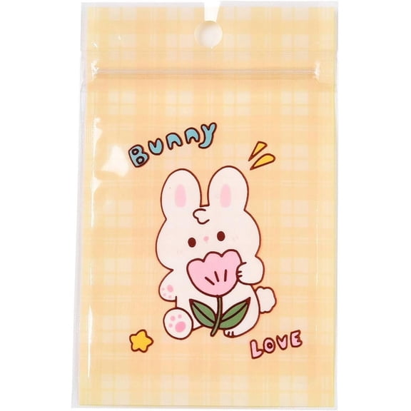 Rectangle Plastic Packaging Zip Lock Bags with Cartoon Animal Pattern Top Self Seal Pouches Rabbit 11x7.5x0.15cm Unilateral Thickness: 2.5 Mil(0.065mm)