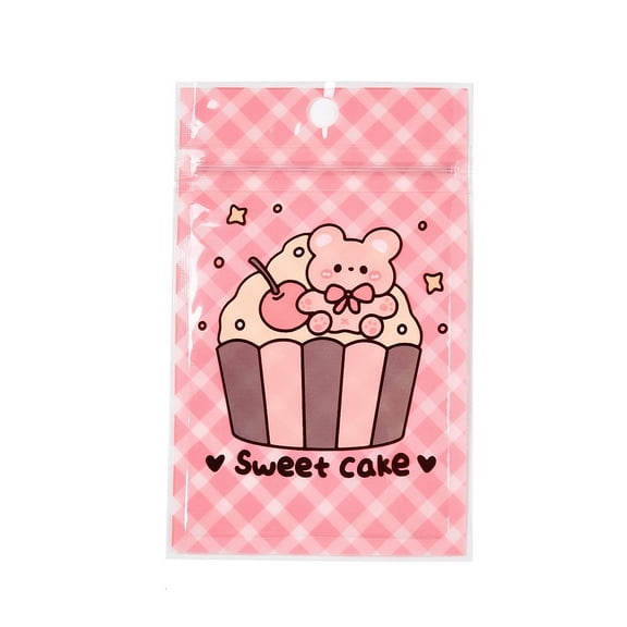 Rectangle Plastic Packaging Zip Lock Bags with Cartoon Animal Pattern Top Self Seal Pouches Pink 11x7.5x0.15cm Unilateral Thickness: 2.5 Mil(0.065mm)