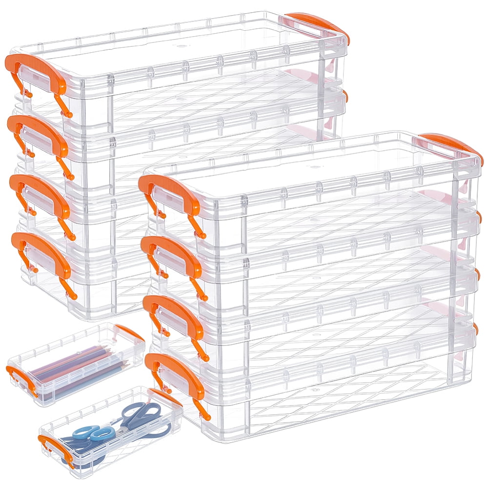Rectangle Plastic Pencil Case Desktop Stationery Organizer Orange 216x100x46.5mm Inner Diameter: 193x84mm