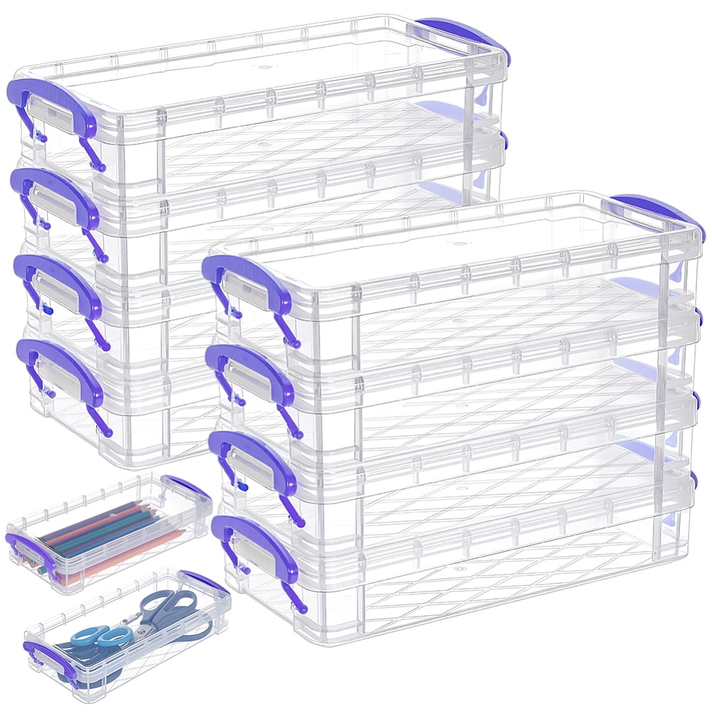 Rectangle Plastic Pencil Case Desktop Stationery Organizer Slate Blue 216x100x46.5mm Inner Diameter: 193x84mm