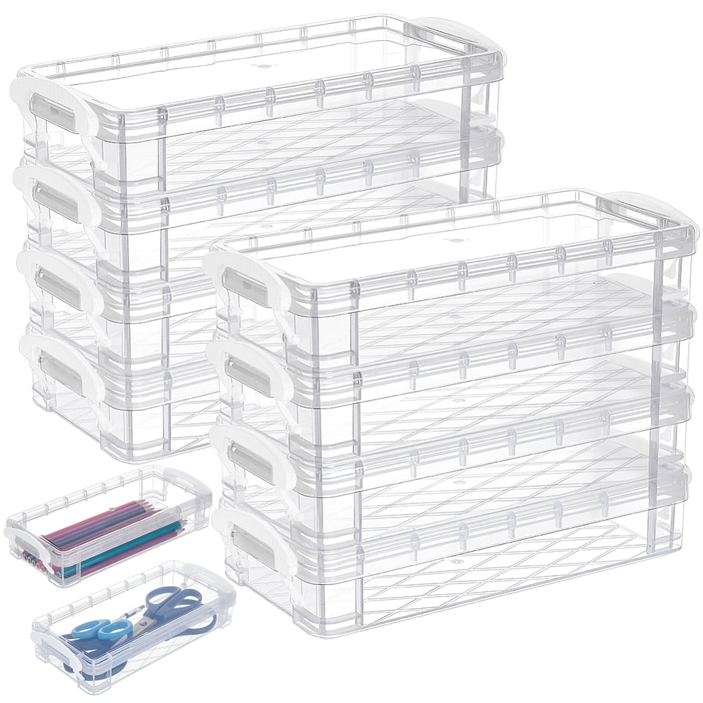 Rectangle Plastic Pencil Case Desktop Stationery Organizer White 216x100x46.5mm Inner Diameter: 193x84mm